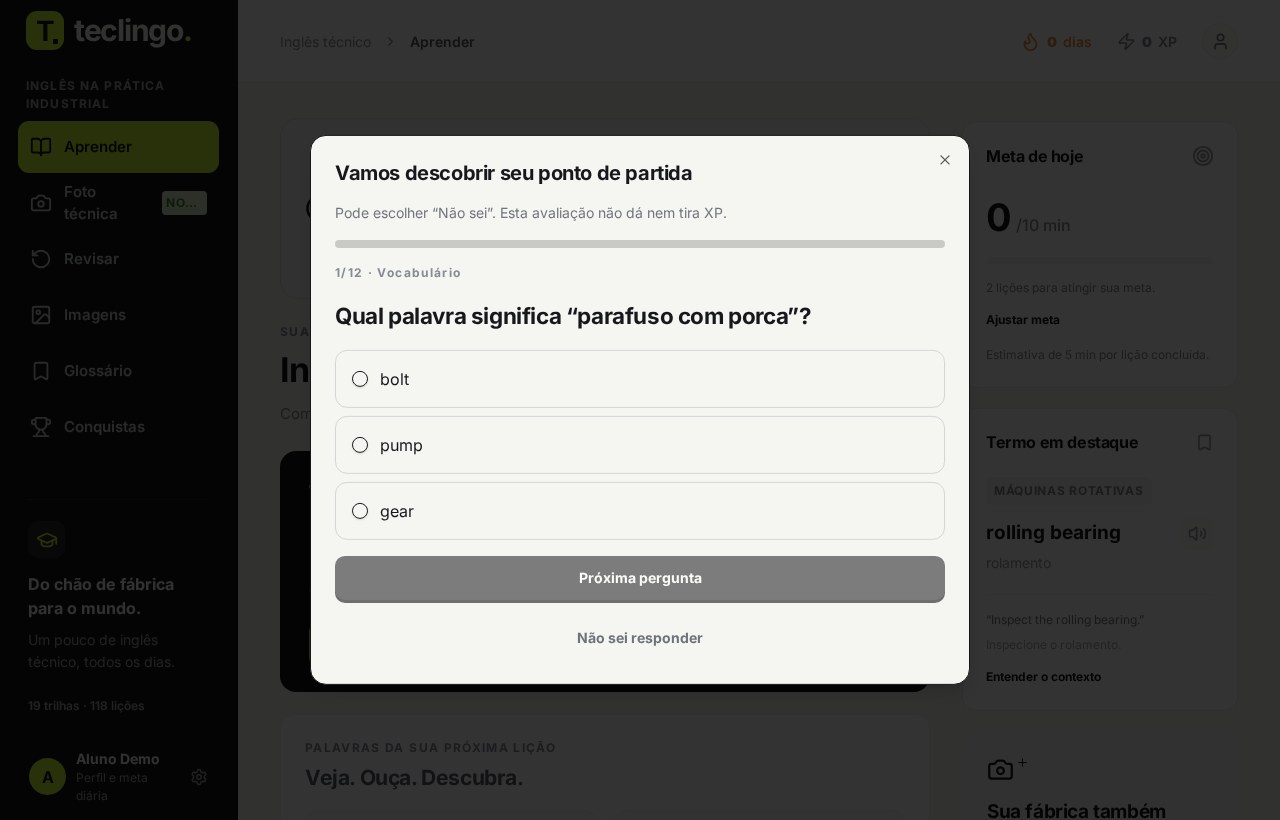 Tela real: Avaliação inicial